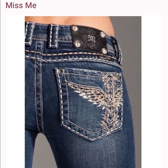 Miss Me Denim - MISS ME JP5117 Boot Blue Denim Jeans Winged Embroidered Rhinestone